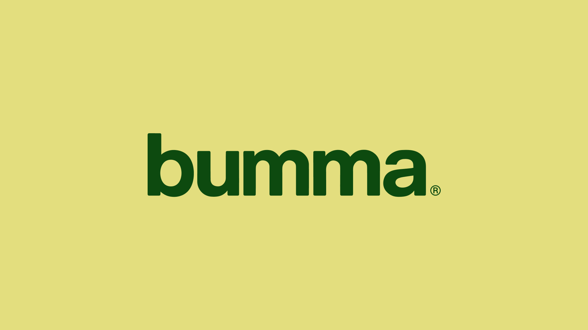 Logotipo Bumma em verde-escuro sobre fundo amarelo cítrico
