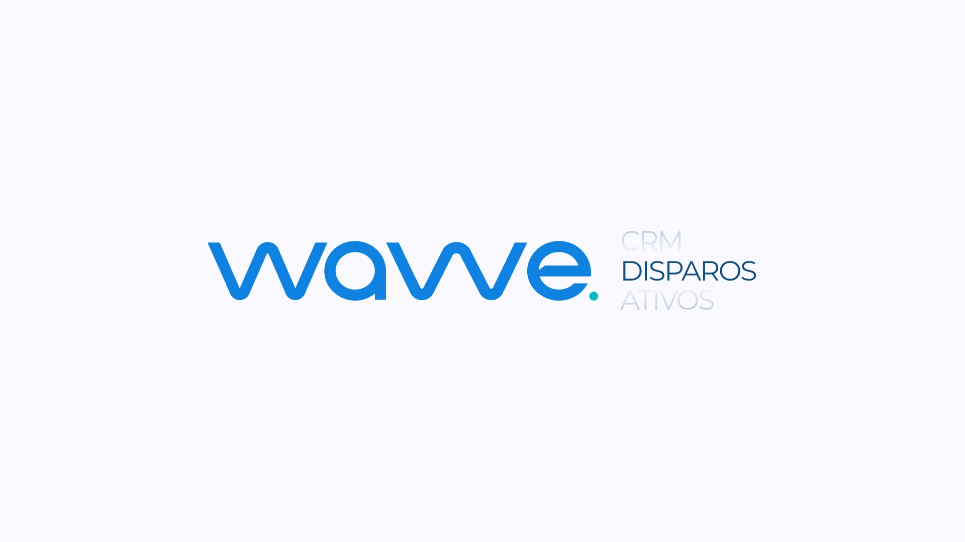 Assinatura da Wavve em azul sobre fundo claro, ao lado das palavras CRM, disparos e ativos