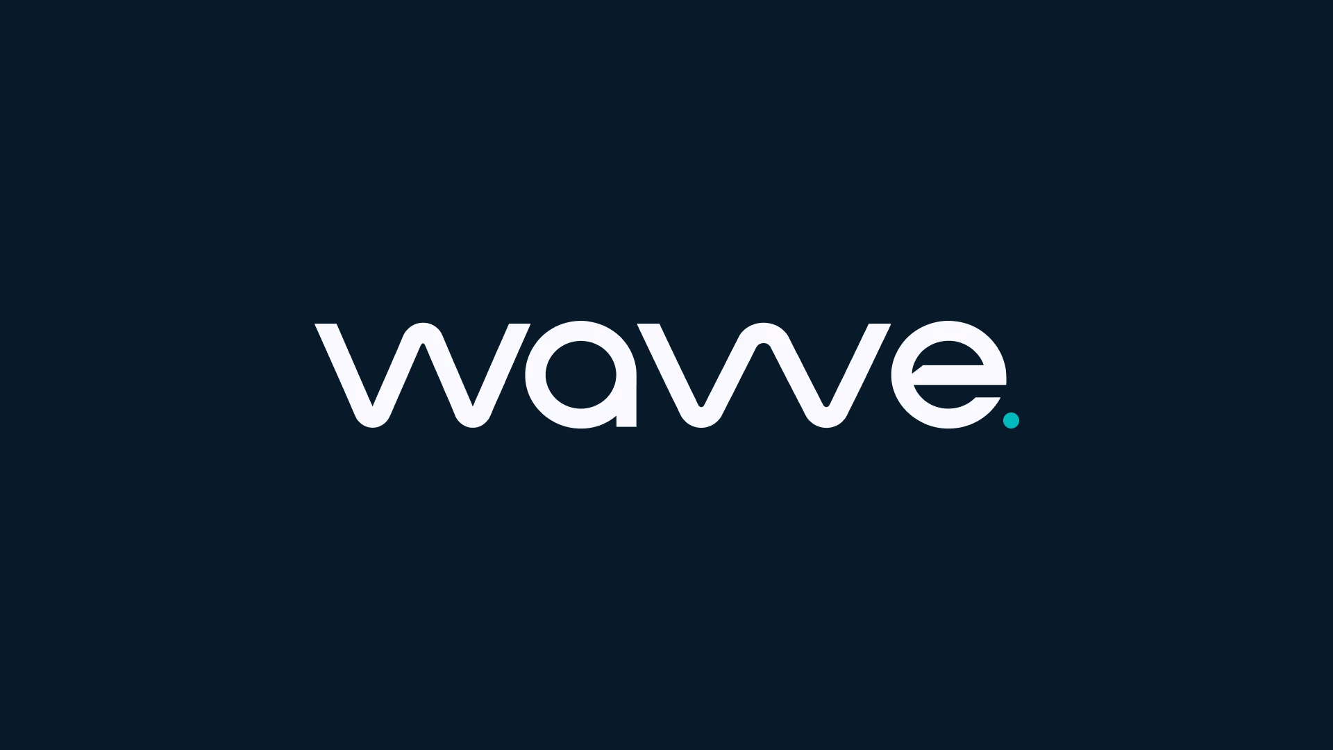 Logotipo Wavve em branco com ponto turquesa sobre fundo azul-noite