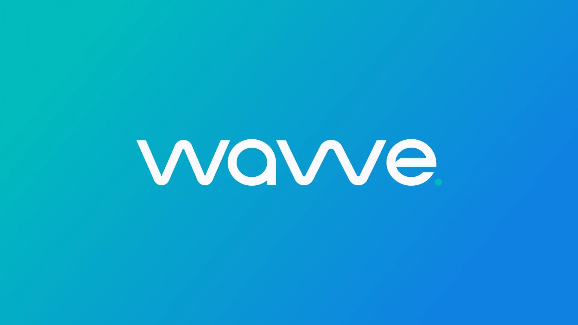 Logotipo Wavve em branco sobre gradiente de turquesa para azul